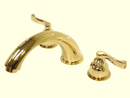 Double Handle Deck Mounted Roman Tub Faucet, Polished Brass