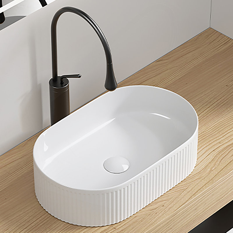 Lavabo de salle de bain ovale au-dessus du comptoir, lavabo vasque en porcelaine blanche de 19 po x 12 po, lavabo de meuble-lavabo moderne, lavabo en céramique Art
