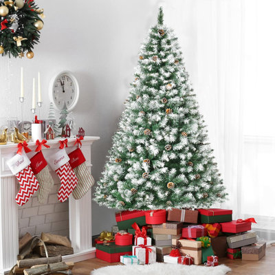 Arbre de Noël artificiel givré 6 pi avec pin et arbre de Noël coneréaliste non éclairé avec 800 extrémités en PE + PVC, arbre de Noël articulé à mémoire de forme avec base en métal pour les fêtes, fêtes
