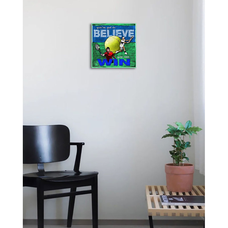 Publicité rétro «Tennis Quote» par Robert Downs, Toile tendue, H 19 po x l 13 po x P 0,1 po