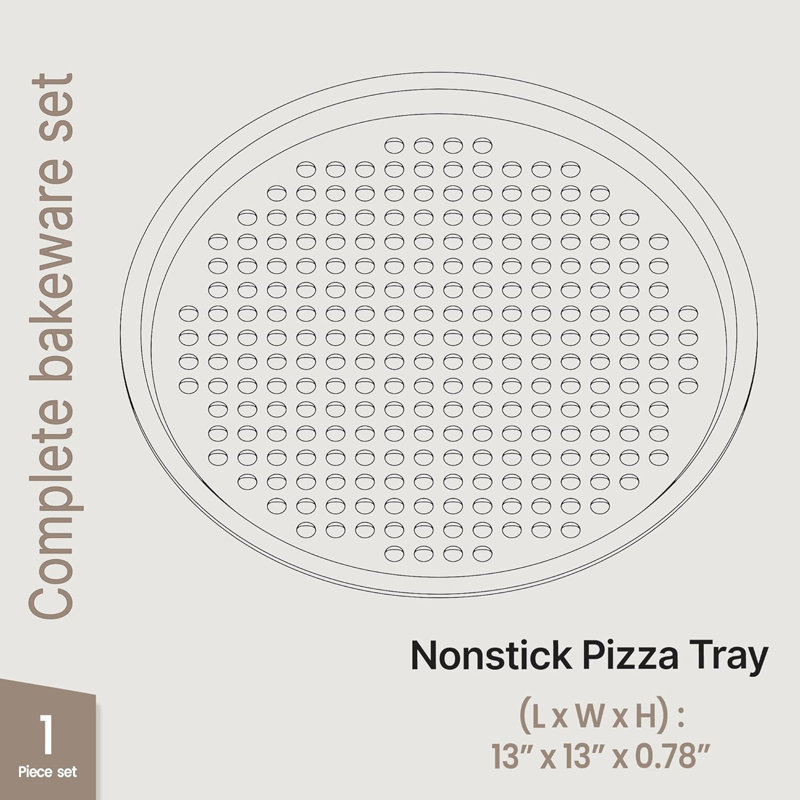 Ensemble de 1 casseroles à pizza Bakken - Acier au carbone perforé rond avec revêtement antiadhésif en marbre, poignée en silicone gris, durable et facile à nettoyer