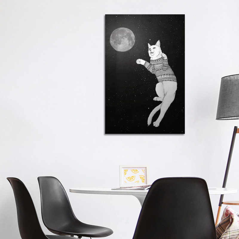 Cat Trying To Catch The Moon by Barruf - Wrapped Canvas Gallery-Wrapped Canvas Giclée, 101.6 cm H x 66.04 cm W x 3.175 cm D