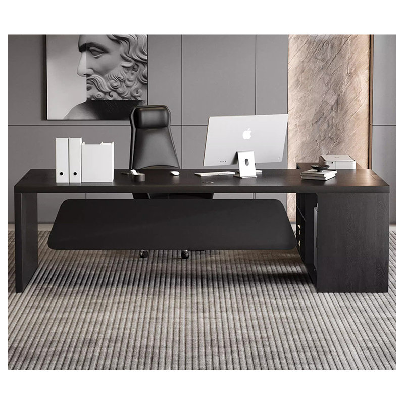 Modern Minimalist L-Shaped Solid Wood Office Desk with Side Cabinet, 29.53" H x 70.87" W x 55.12" D, Right Hand Return