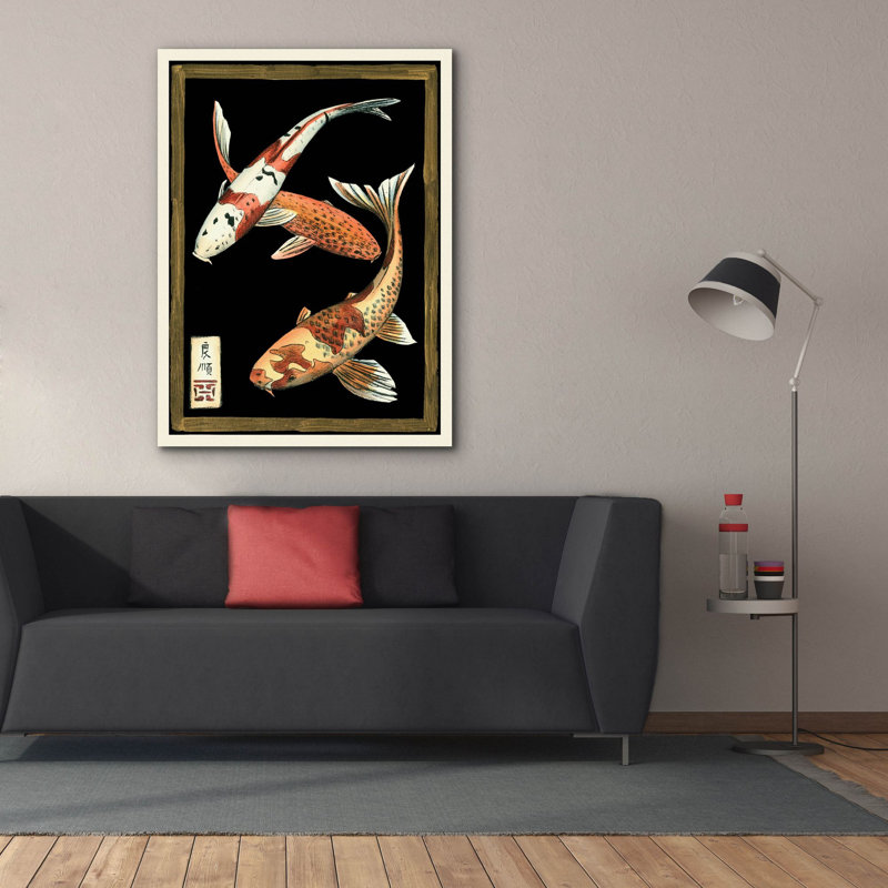 Toile épique Graffiti «Koi Fish On Black 1» par Chariklia Zarris, art mural 40 po x 54 po