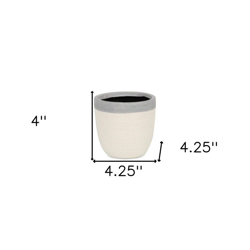 Gray And Ivory Ceramic 41 Ounce Crackle Round Distressed Pot Planter