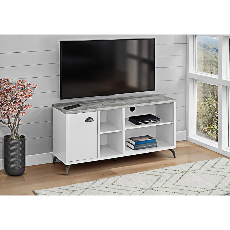 Meuble télé avec espace de rangement multimédia, Blanc