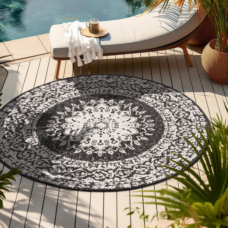 Tapis intérieur / extérieur Ornate Lamotte, Rond 7 pi 10 po