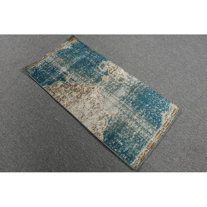 Tapis de couloir oriental rétro avec un design élégant en bleu et beige de la Turquie