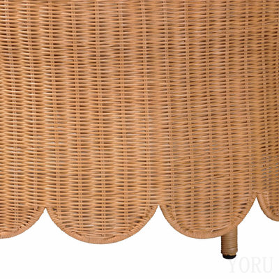 Bohemian Light Honey Scalloped Rattan Ottoman