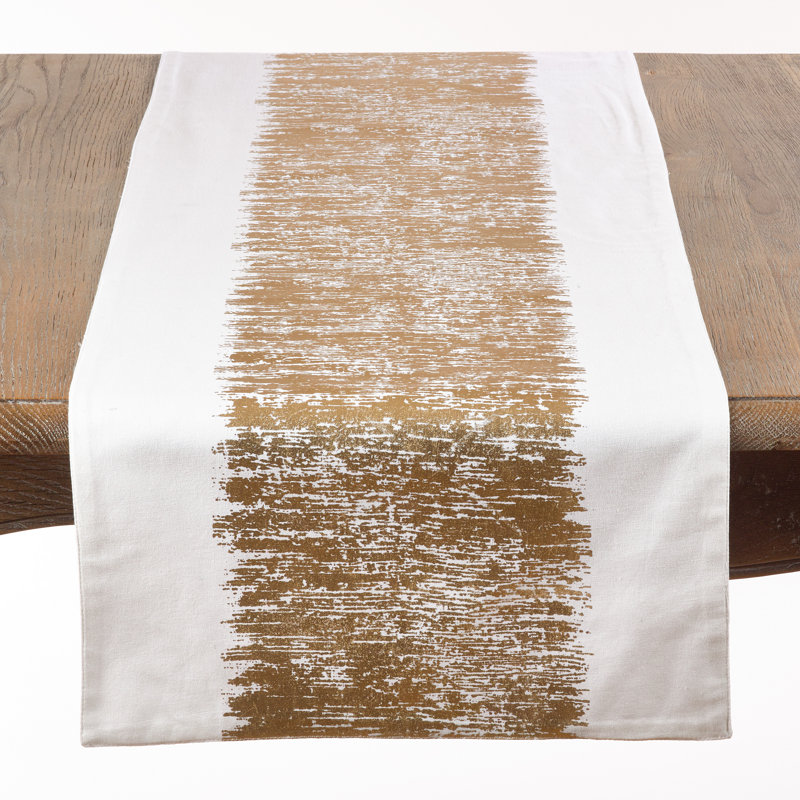 Agatha Metallic Banded Design Table Runner, 16" x 90", Gold