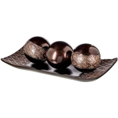 Dublin Brown Tray and Ball Set - Living Room, Entry Table Decor Centerpiece Table Decorations - Decorative Tray for Dining Room, Accent Decor Bowl for House Decoration