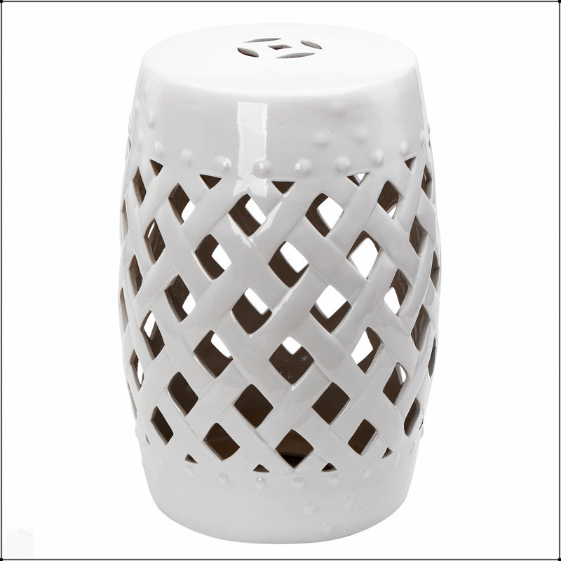 Tabouret de jardin en céramique durable avec motif en treillis tissé, finition émaillée pour une utilisation intérieure et extérieure, pouvant supporter jusqu'à 300 lb