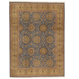 Hand Knotted Wool Oriental Area Rug in Blue And Gold