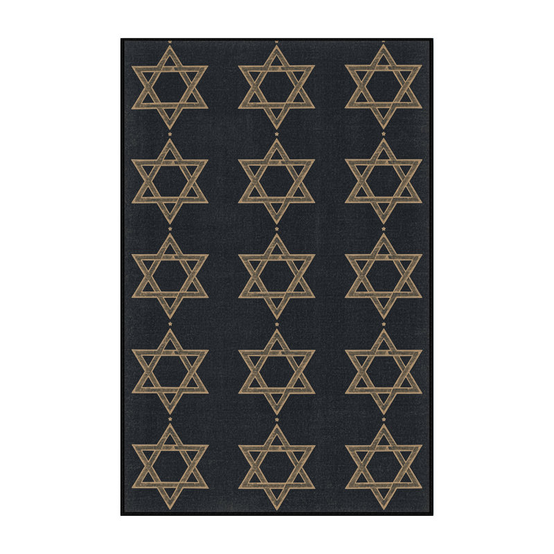 Tapis moelleux moelleux et moderne à motif abstrait Hanoukka Faulk - reliure noire, 3 x 5