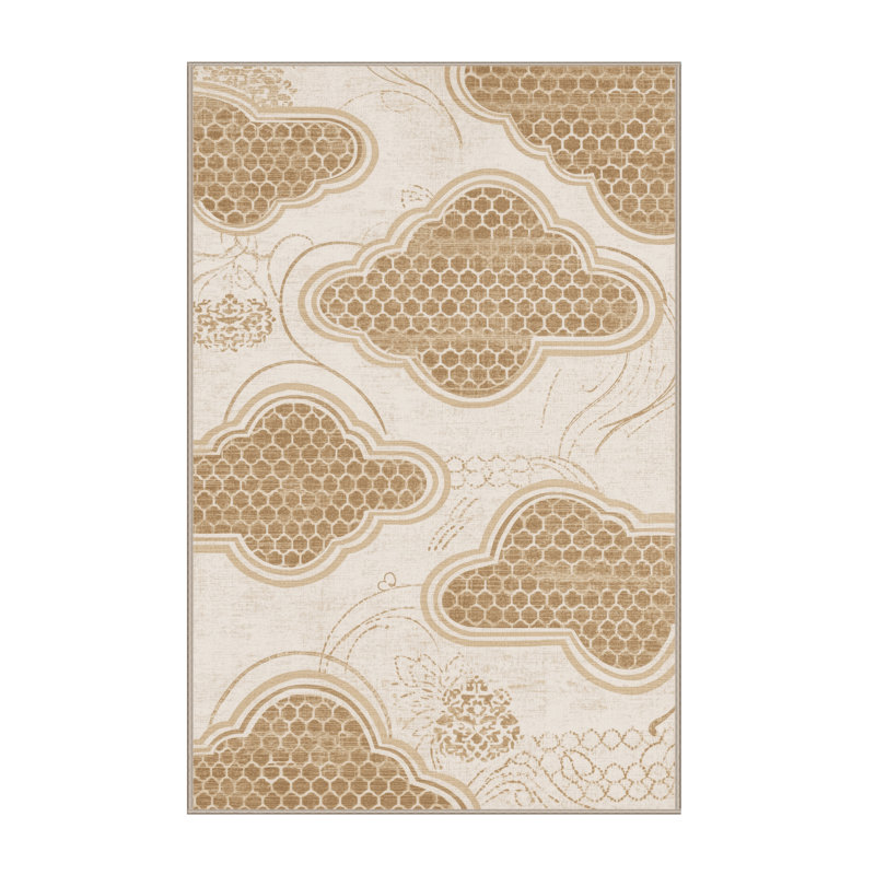 Machine Washable Peoro Global Inspired Moroccan Rug in Beige – Beige Binding, 5x7