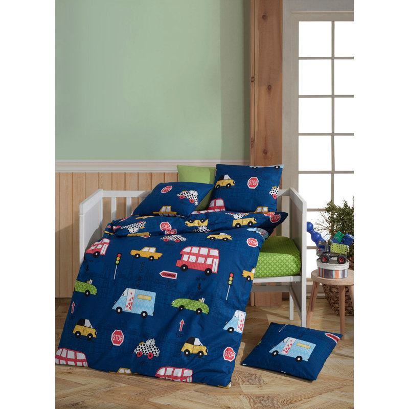 Ensemble de housse de couette 100% coton bleu / rouge / vert Iric