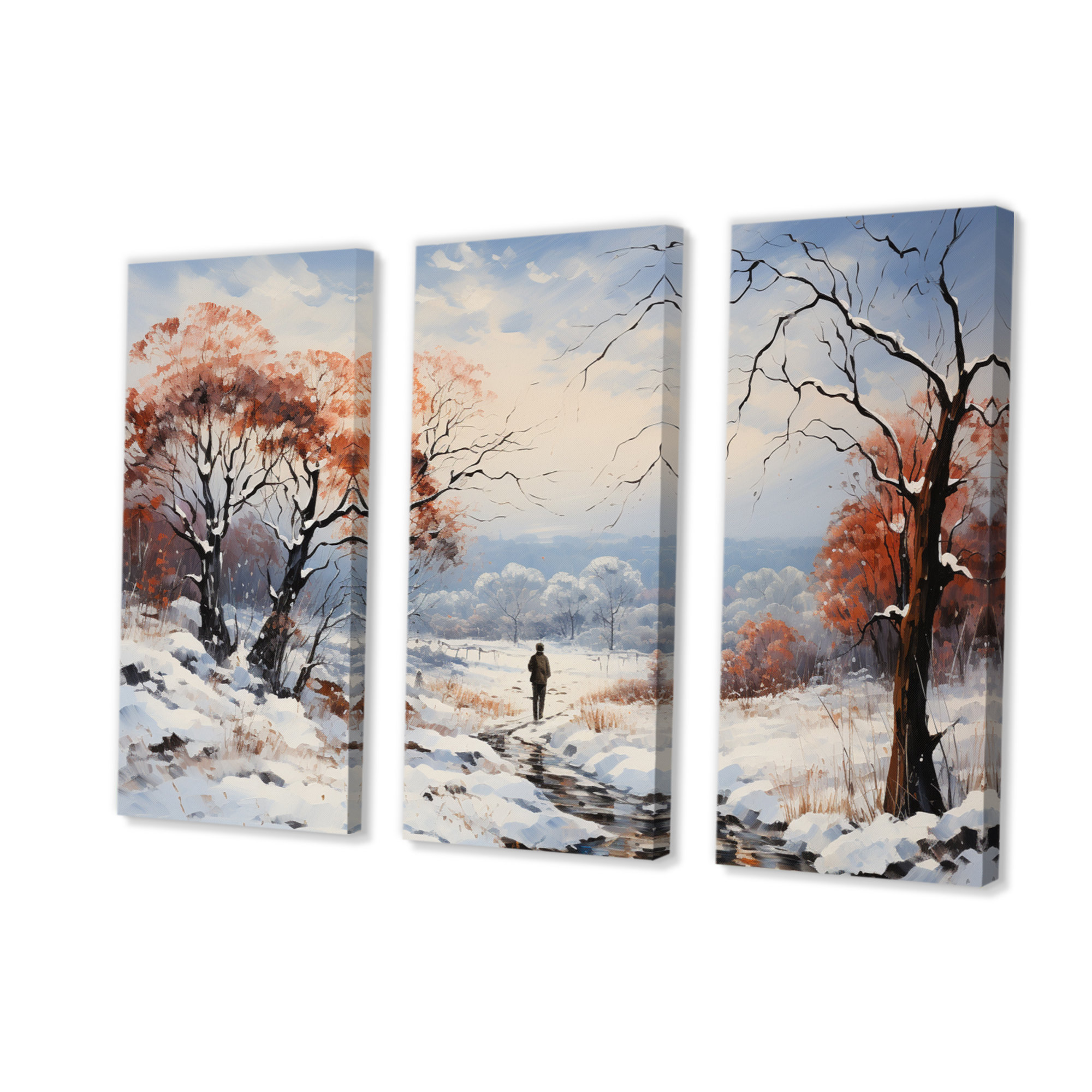 Millwood Pines Winter Winter Solitude On Canvas 3 Pieces Print | Wayfair