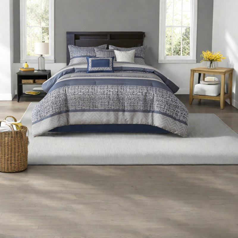 Ensembles de literie luxueux en jacquard, polyester bleu marine, style transitionnel pour la maison