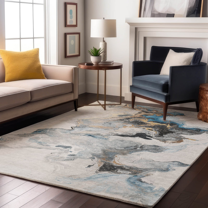 Tapis abstrait lavable à la machine de qualité supérieure Mehara AMF1688, Rectangle 9 pi x 12 pi