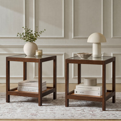 Glass Top End Table with Storage (Set of 2)