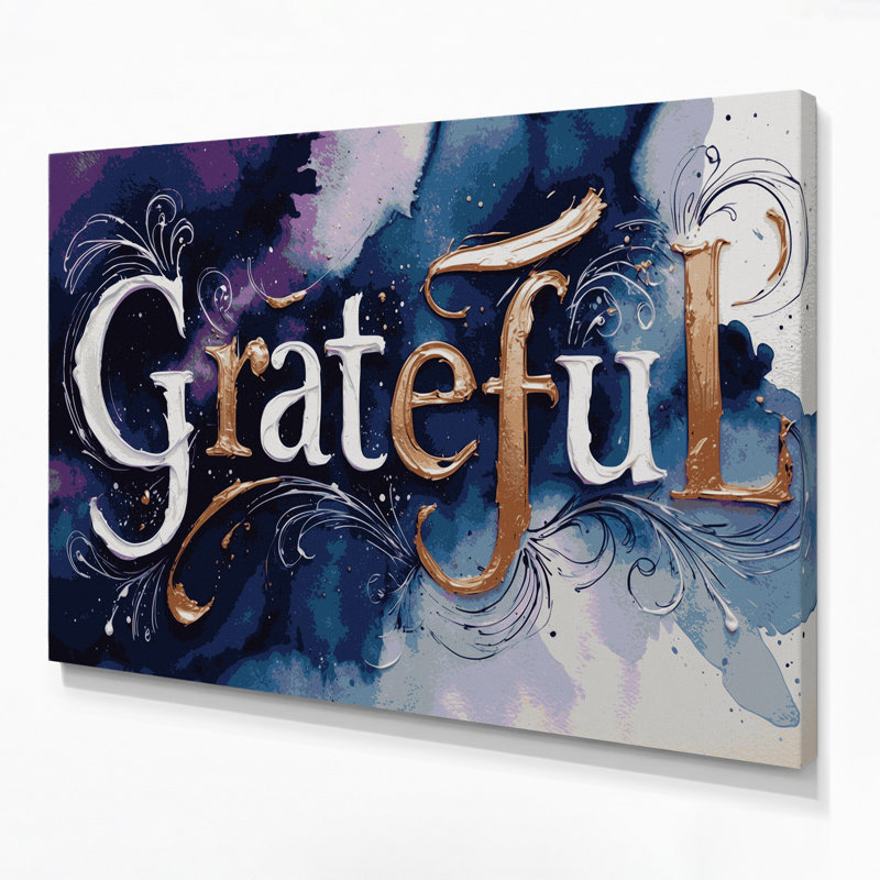 «Thanksgiving Grateful», art typographique sur toile grise, H 11 po x l 14 po