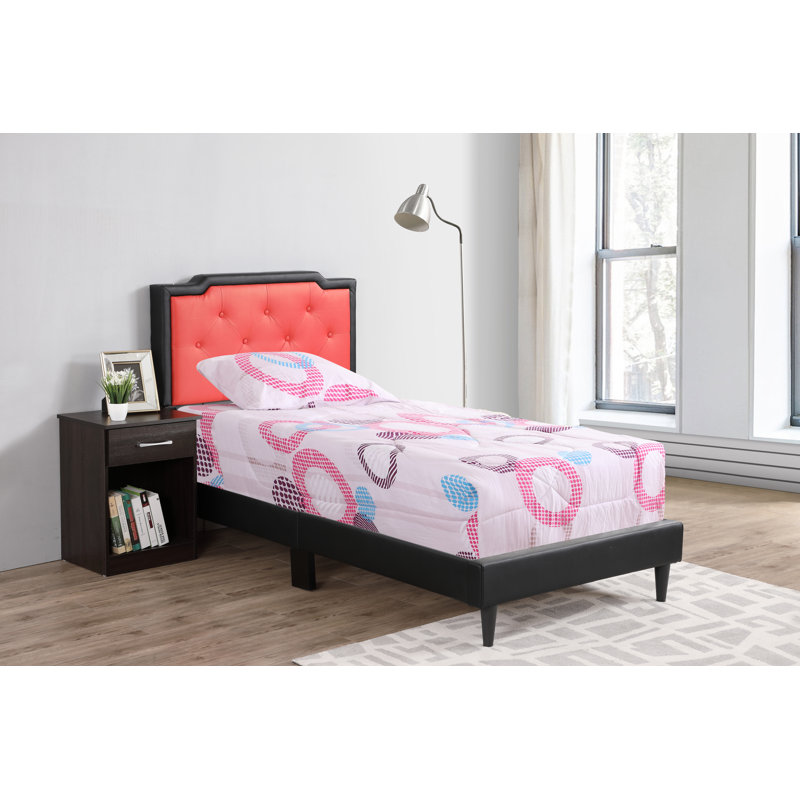 Upholstered Panel Bed, Twin, Black/Red