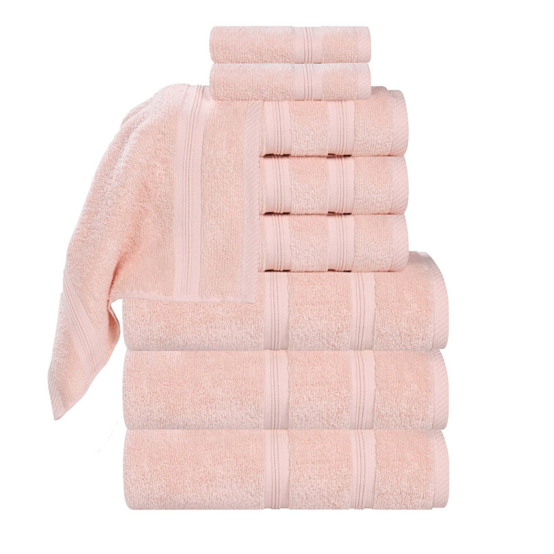 Smart Quick-Dry Zero Twist Cotton 9-Piece Towel Set, Peach