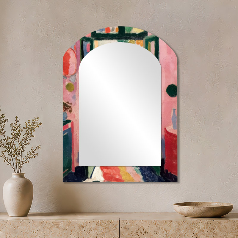 Miroir décoratif Coastal Arch - Italian Summer Window Scenery II, impression sur métal, 34 po x 25 po