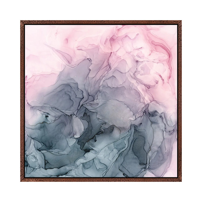 Blush & Paynes Grey Flowing Abstract by Elizabeth Karlson - Print on Canvas, 45.72 cm H x 45.72 cm W, Brown Framed