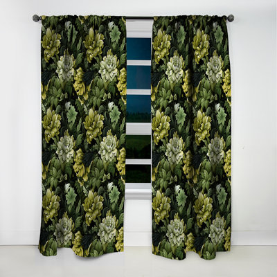Rideau à motif damas tropical vert jungle