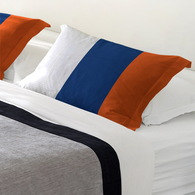 Striped Sham Set, Standard, White/Blue/Orange, Brushed Polyester