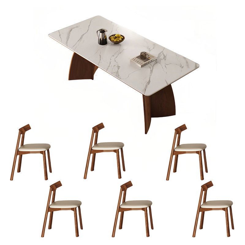 Rectangular rock plate dining table and chair set, 29.52"H x 62.99"L x 31.49"W
