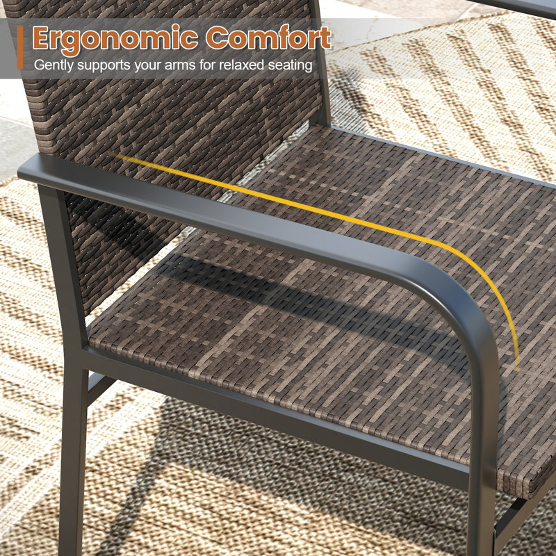 6-Person Patio Dining Set with Metal Rectangular Dining Table and 6 Rattan Armrest Chairs, Black