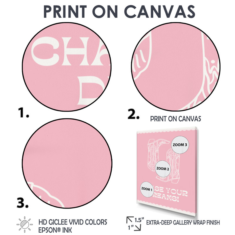 Impression d'art mural «Pink Chase Your Dreams Cowboy» - Cowgirls, Toile avec cadre flottant brun, H 32 po x l 16 po x P 1 po