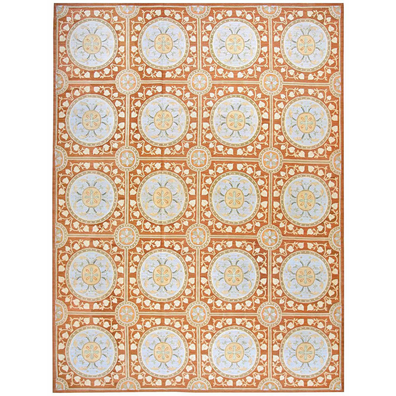 Tapis brun / bleu clair en laine noué à la main de conception unique 9 pi x 12 pi