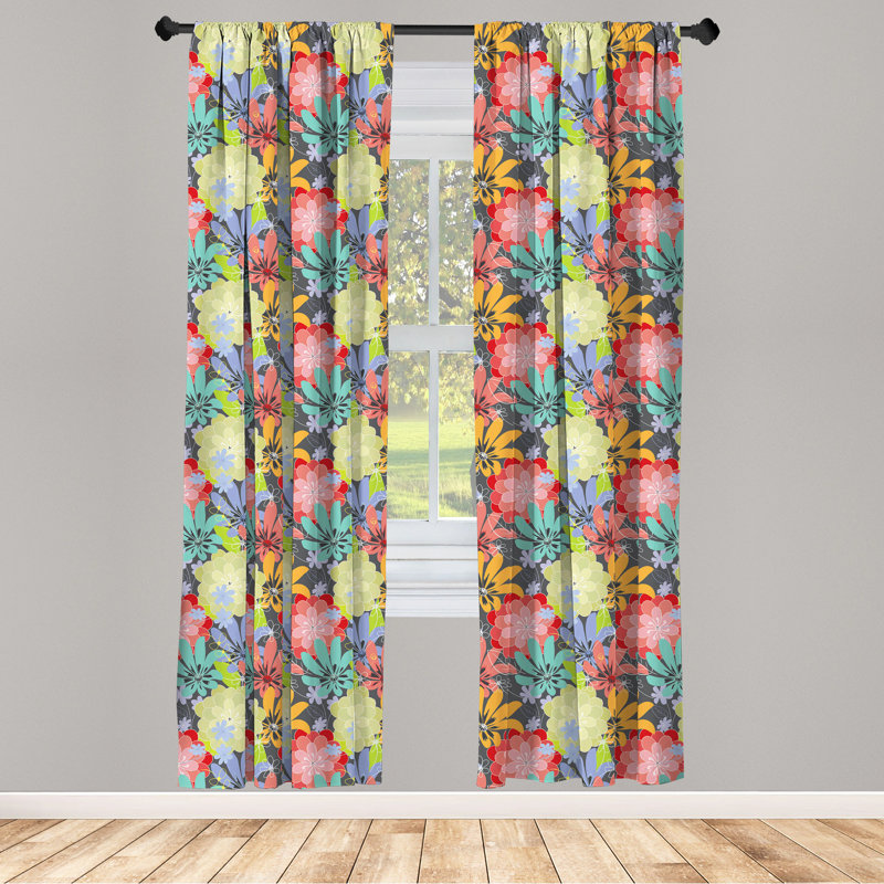 Floral Multicolor Polyester Room Darkening Curtain Panels