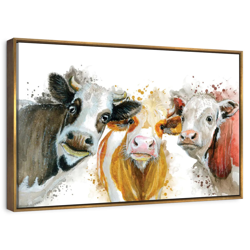 Éclaboussures de vaches, Cadre flottant doré, 37 po x 25 po