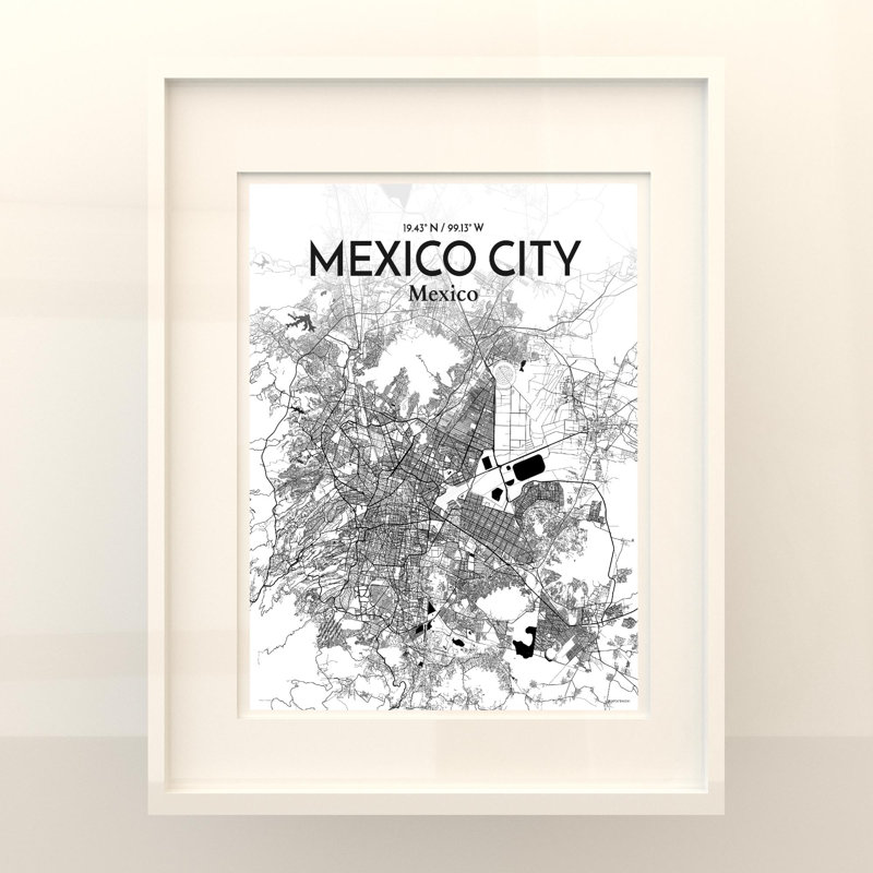 «Mexico City Map», impression, Noir / blanc, H 20 po x l 16 po