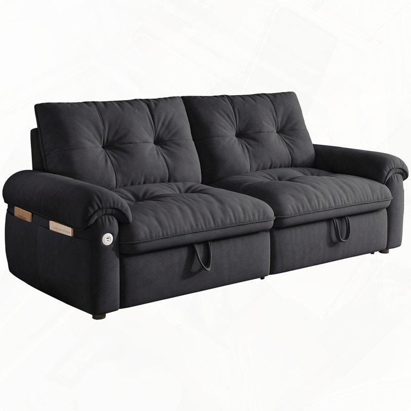 77‘’  Multifunctional 2-In-1 Sofa Bed, Grey, Black