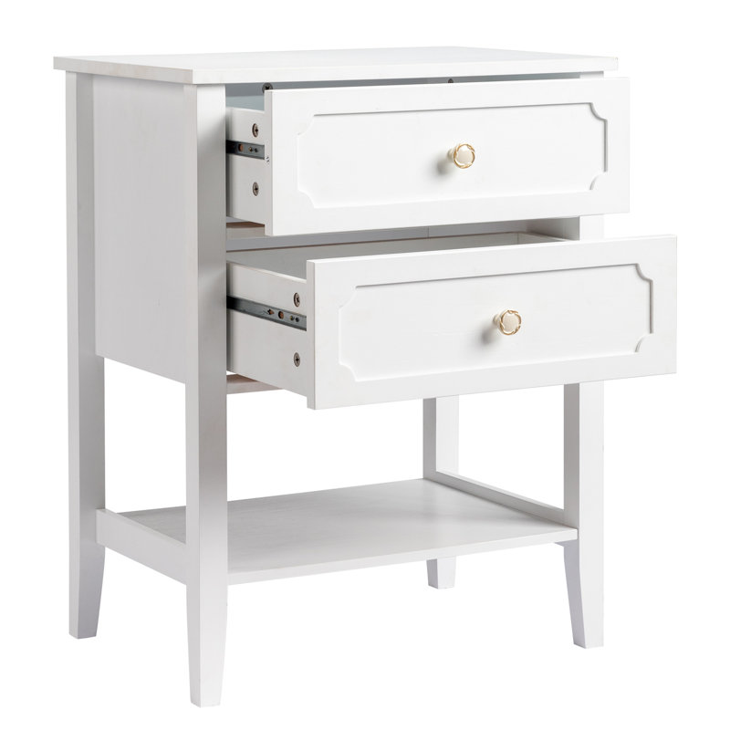 Solid Wood White Side Table, White