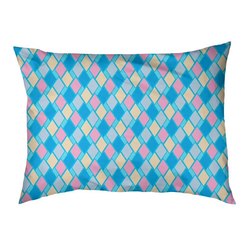 Coussin de diamants rétro Byrge, Moyen (L 29,5 po x P19,5 po x H 9,5 po), Bleu / jaune / rose