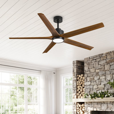 52in Solid Wood Ceiling Fan with Light, 5 Blade Modern Farmhouse Ceiling Fan, Smart Remote Control, Quiet Reversible DC Motor, Dimmable LED Light, 6/12/24in Downrods