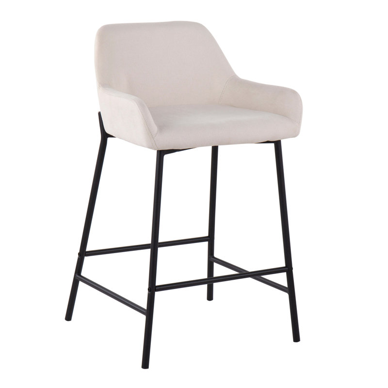 Tabouret de comptoir industriel à hauteur fixe en métal noir et tissu crème par - ensemble de 2, Crème