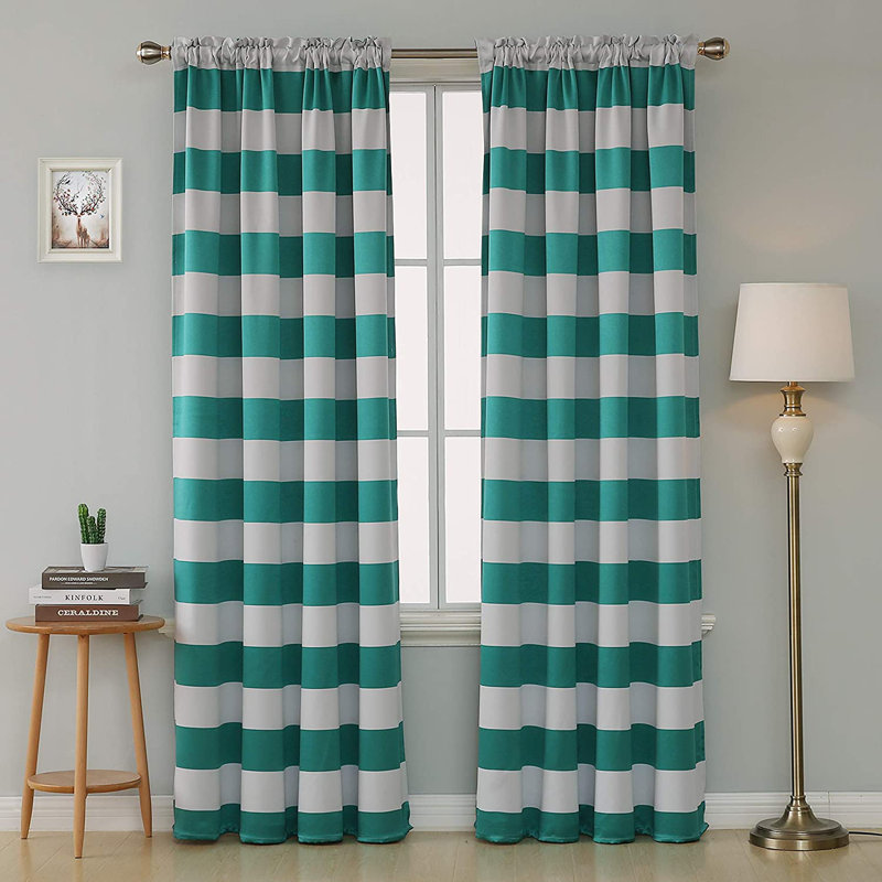 Zamudio Room Darkening Curtain Pair, Teal/White, 52" W x 95" L
