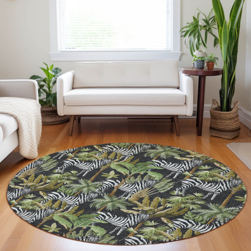 Premium Machine Washable Cerrito AMF208 Midnight Rug, Round 8'