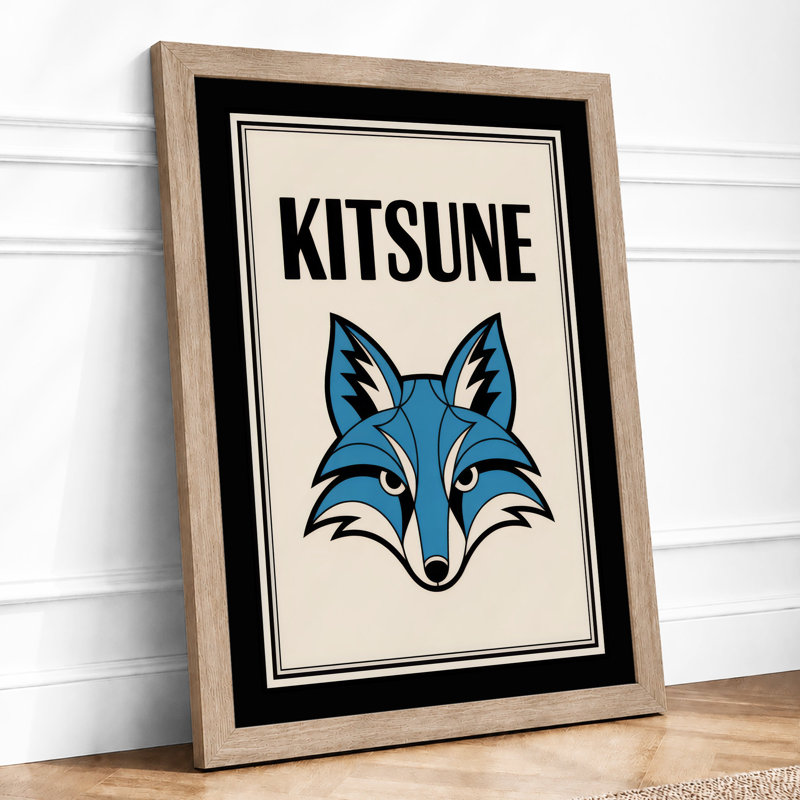 Kitsune Spirit Art Deco - Framed Print, A4 - 29.7 x 21.0 cm, Oak