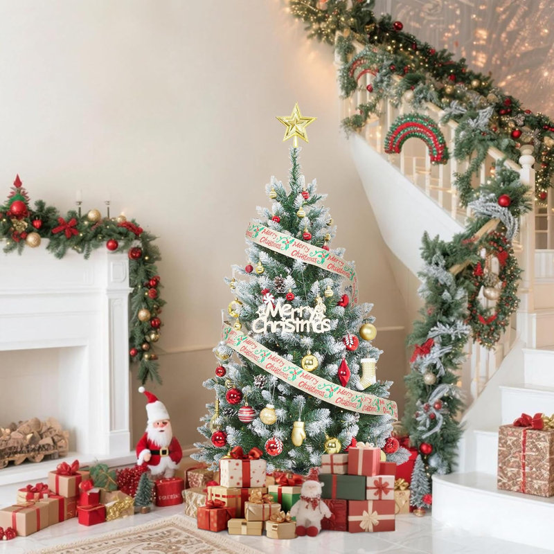 Arbre de Noël 4,5 pi, arbre de Noël artificiel avec lumières blanc chaud et décoration de pomme de pin ronde moyenne, support pliable, pédale marche / arrêt, décoration des Fêtes, vert
