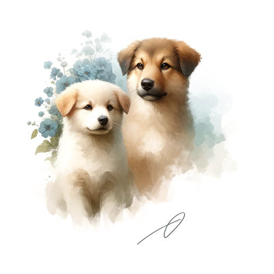 «Artistic Pups With Florals» sur toile