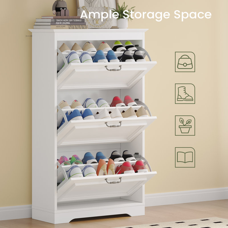 Shoe Storage Cabinet with Flip-Down Doors and Adjustable and Removable Divider, Wood Shoe Rack Cabinet, Holds 15-24 Pairs Shoes 
