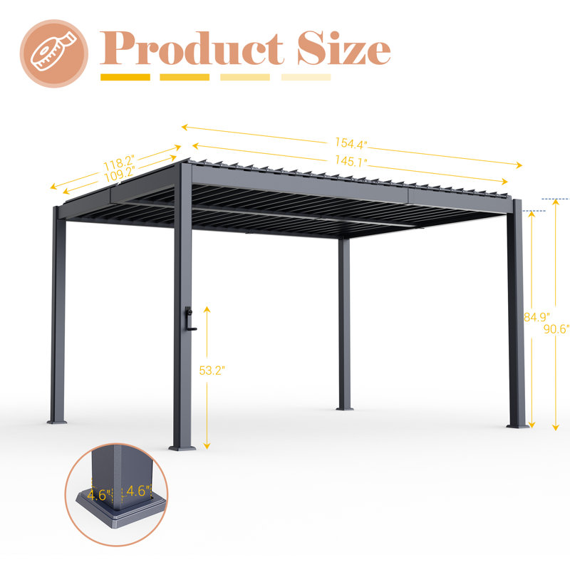 ALL Aluminum Pergola with Adjustable Roof, 10 ft x 13 ft